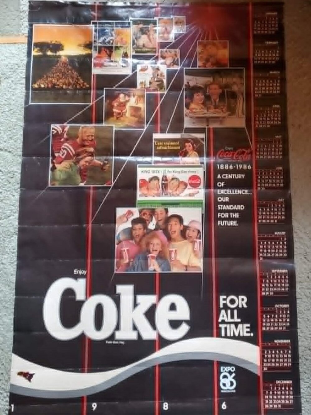 Vintage 1986 Coca-Cola Poster – “1886 – 1986 Coke For All Time”